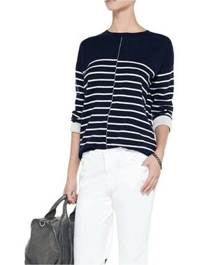 Vince Breton Navy Crewneck Sweater with Center Seam, Size S